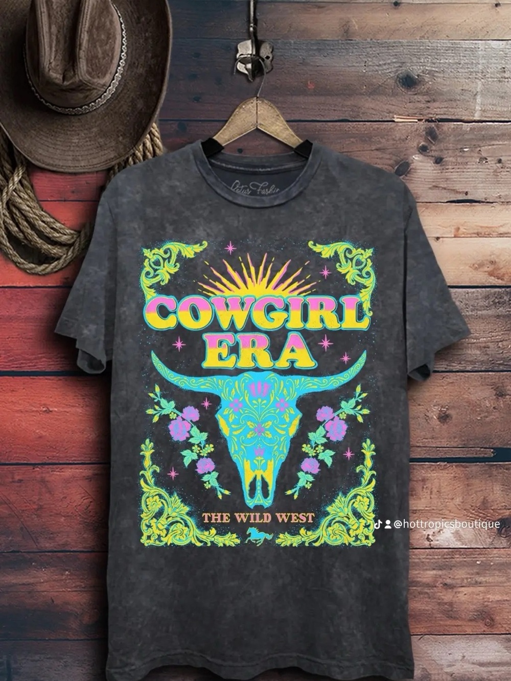 Cowgirl Era Graphic Tee - Neon Western Skull